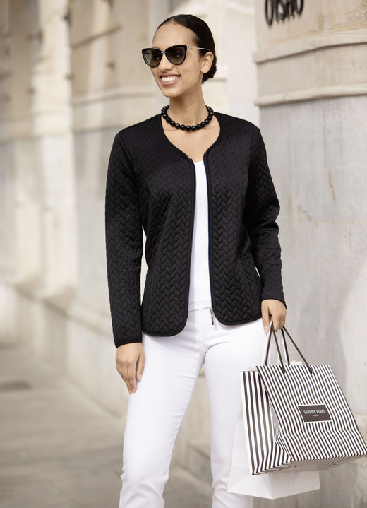 Langarm - Blusenjacke mit Reißverschlussleiste, in Größe 036 bis 052, in Farbe SCHWARZ Ansicht 1