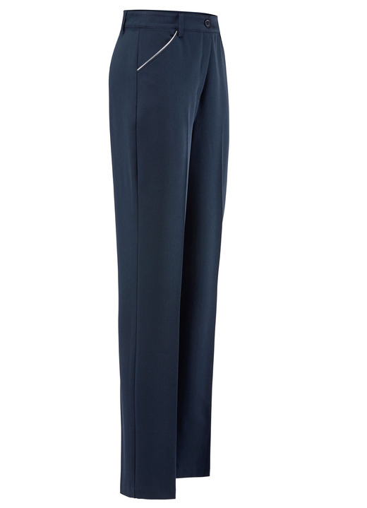 Hosen mit Knopf- und Reißverschluss - Hose mit silberfarbener Kontrastpaspel, in Größe 019 bis 054, in Farbe MARINE Ansicht 1
