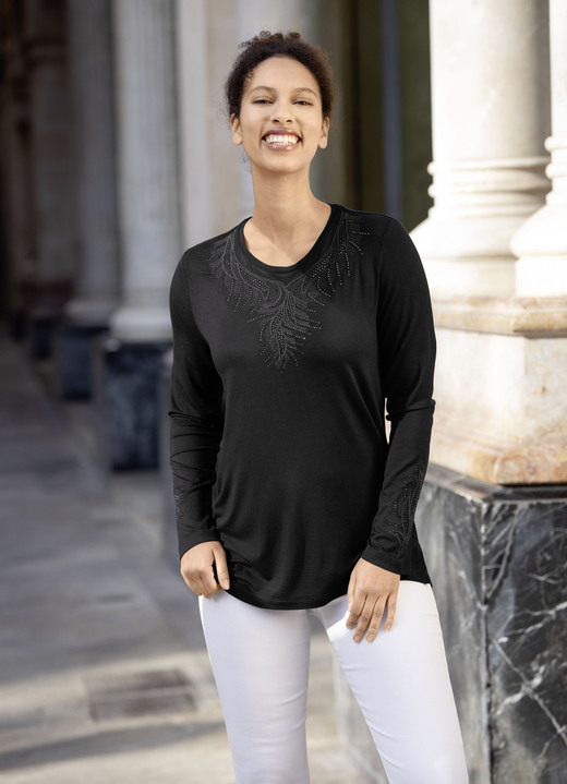 Blusen & Tuniken - Shirt-Tunika mit Ton-in-Ton Stickerei Blusen & Tuniken - Shirt-Tunika mit Ton-in-Ton Stickerei, in Größe 036 bis 054, in Farbe SCHWARZ