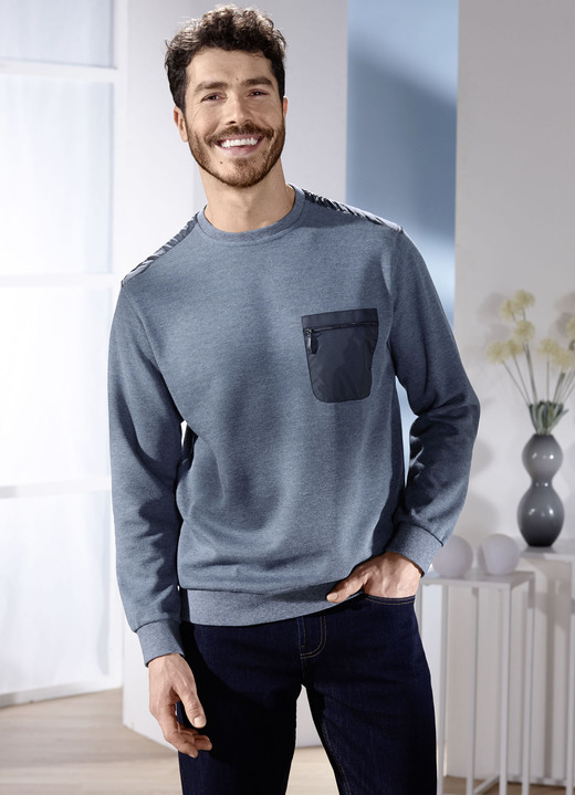 Sweatshirts - Sweatshirt mit Brusttasche Sweatshirts - Sweatshirt mit Brusttasche, in Größe 3XL (64/66) bis XXL (60/62), in Farbe JEANSBLAU MELIERT