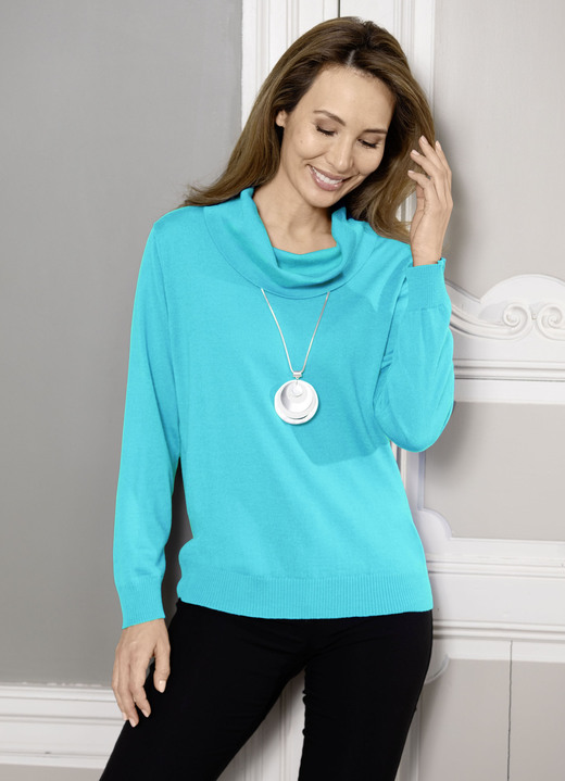 Langarm - Pullover in Feinstrick mit Schurwolle Langarm - Pullover in Feinstrick mit Schurwolle, in Größe 036 bis 050, in Farbe TÜRKIS