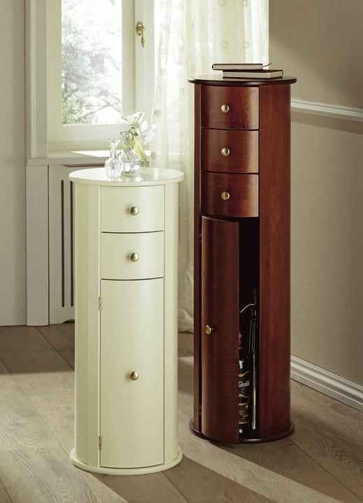 Möbel - Teilmassive Kommode in säulenartiger Form, in Farbe BEIGE, in Ausführung 2 Schubladen