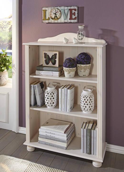 Möbel - Bücherregal aus massivem Kiefernholz, in Farbe WEISS, in Ausführung Regal, klein Ansicht 1