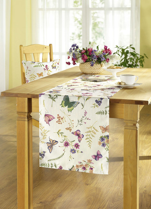 Heimtextilien - Frühlingshaft bedruckte Tisch- und Raumdekoration, in Größe 146 (Läufer, 40x140 cm) bis 450 (Stuhlkissen, 42x 42 cm), in Farbe CREMÉ/BUNT Ansicht 1
