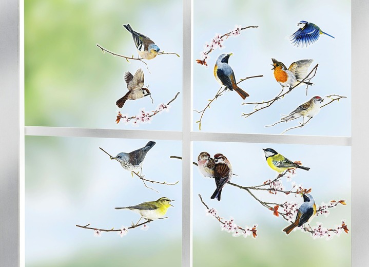 Fensterbilder - Deko-Sticker aus selbsthaftender Folie, in Farbe BUNT, in Ausführung Vögel, 12-teilig Ansicht 1