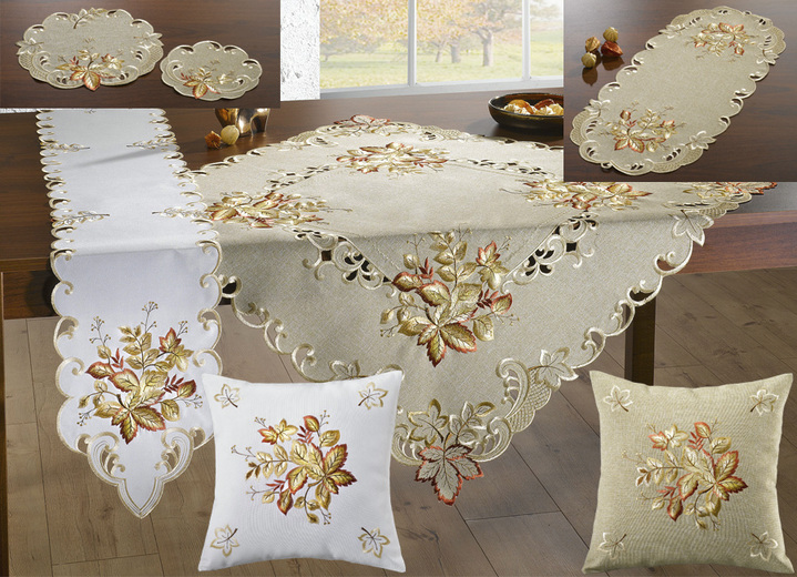 Heimtextilien - Filigran gearbeitete Tisch- und Raumdekoration, in Größe 101 (Läufer oval, 30x 70 cm) bis 404 (Kissenbezug, 40x 40 cm), in Farbe ECRU