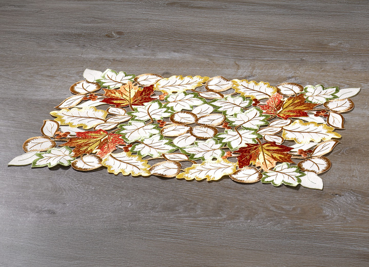 Heimtextilien - Tisch- und Raumdekoration mit herbstlichen Blättermotiven, in Größe 101 (Deckchen, 35x 50 cm) bis 404 (Kissenbezug, 40x 40 cm), in Farbe SEKT Ansicht 1