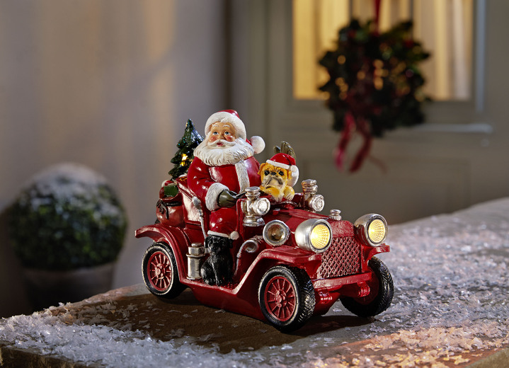 Weihnachten - Weihnachtsmann mit Oldtimer aus Polyresin, in Farbe BUNT Ansicht 1