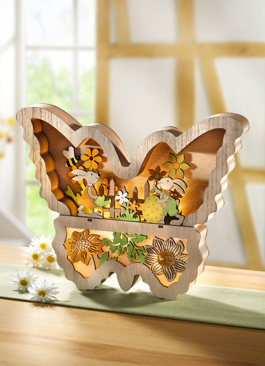 Ostern - Beleuchteter Schmetterling aus Holz, in Farbe BUNT