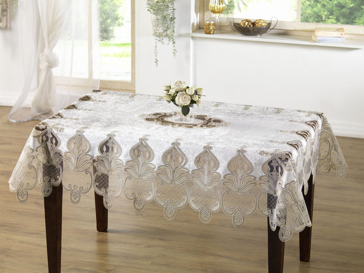 Heimtextilien - Tischdecke oder Kissenbezug mit filigran gearbeiteten Motiven, in Größe 135 (Tischdecke, 110x160 cm) bis 404 (Kissenbezug, 40x 40 cm), in Farbe CREME Ansicht 1