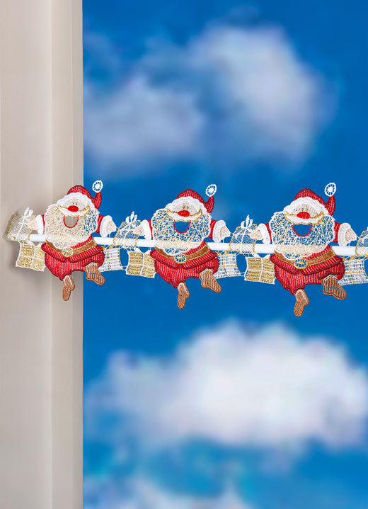 Klassisch - Stangendekoration Santa aus Plauener Spitze, in Größe 626 (H15xB 35 cm) bis 662 (H15xB116 cm), in Farbe BUNT Ansicht 1