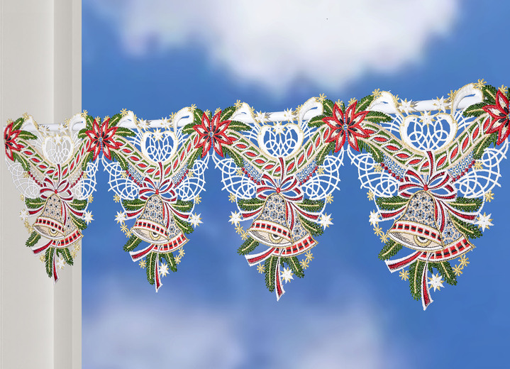 Kurzgardinen - Stangendekoration mit weihnachtlichen Motiven, in Größe 628 (24x 37 cm) bis 647 (24x 93 cm), in Farbe WEISS, in Ausführung Weihnachtsglocken