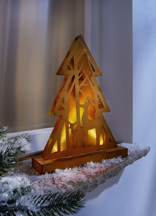 Weihnachten - Waldsilhouette mit LED Beleuchtung, in Farbe BRAUN