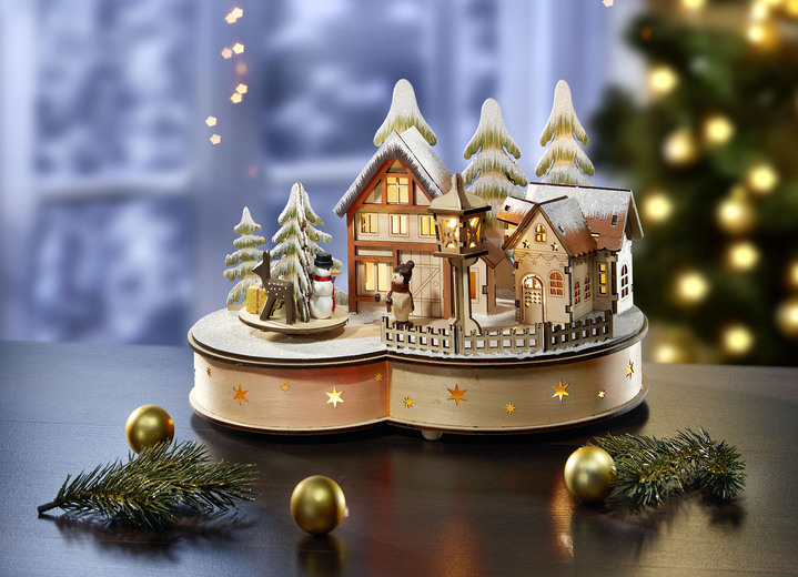 Weihnachten - Beleuchtete Winterszene aus Holz, in Farbe NATUR Ansicht 1