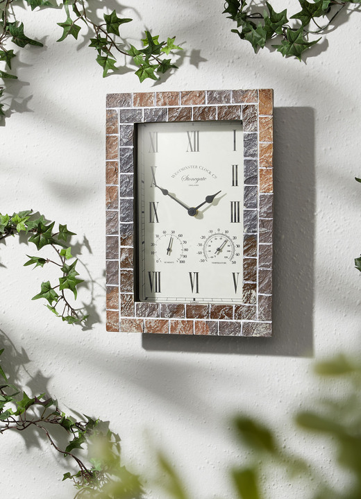 Gartendekoration - Außenwanduhr im Mosaik-Stil, in Farbe BRAUN-GRAU