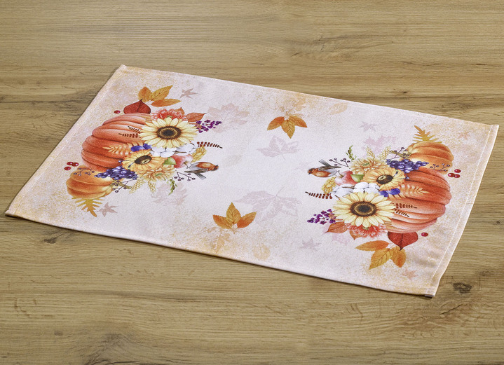 Wohnaccessoires - Tisch- und Raumdekoration mit herbstlichen Motiven, in Größe 101 (Deckchen, 35x 50 cm) bis 404 (Kissenbezug, 40x 40 cm), in Farbe NATUR-BUNT Ansicht 1