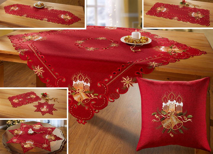 Heimtextilien - Aufwendig bestickte Tisch- und Raumdekoration, in Größe 130 (2x Platzset, 30x 45 cm ) bis 404 (Kissenbezug, 40x40 cm), in Farbe ROT Ansicht 1