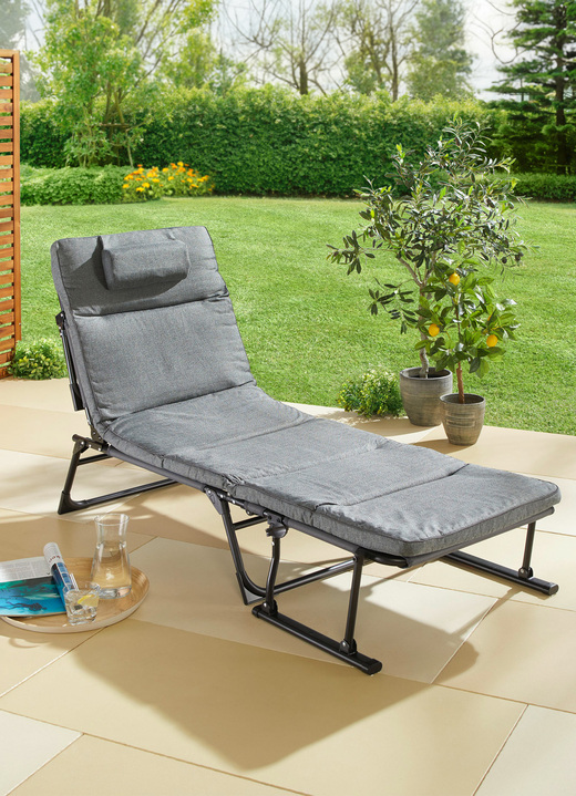 Möbel - Gartenliege 2 in 1 mit zusätzlichem Kopfkissen, in Farbe GRAU-SCHWARZ Ansicht 1