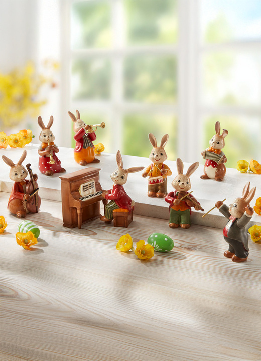 - Hasenmusiker aus Feinsteingut, in Farbe BUNT, in Ausführung Hase mit Trompete
