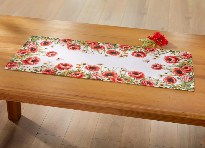 Heimtextilien - Tisch- und Raumdekoration mit Mohnblumen-Motiv, in Größe 102 (Läufer, 40x 90 cm) bis 404 (Kissenbezug, 40x 40 cm), in Farbe MULTICOLOR Ansicht 1
