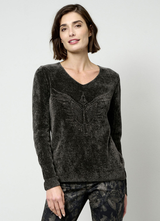 Pullover & Strickmode - Pullover aus Chenillegarn, in Größe 038 bis 052, in Farbe OLIV Ansicht 1