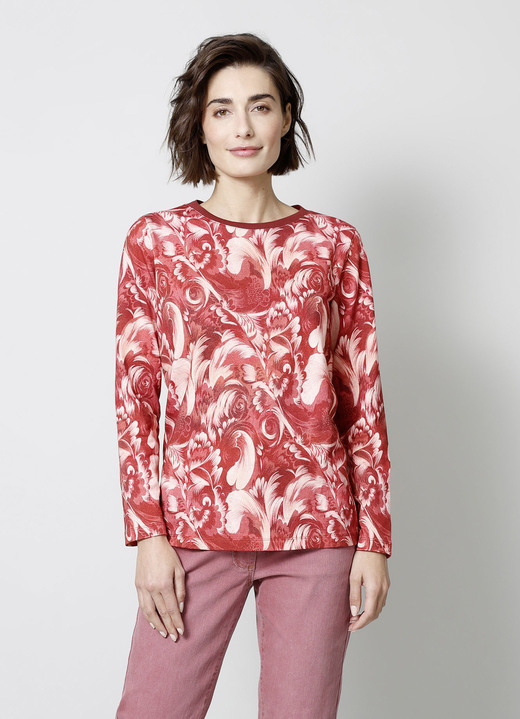 Shirts - Sweatshirt mit Bündchen-Abschluss am Halsausschnitt, in Größe 038 bis 050, in Farbe GRANATROT-ROSÉ Ansicht 1