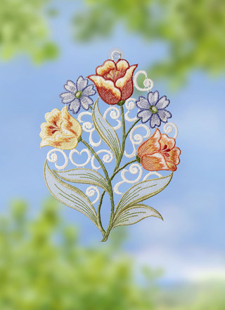 Fensterbild aus echter Plauener Spitze