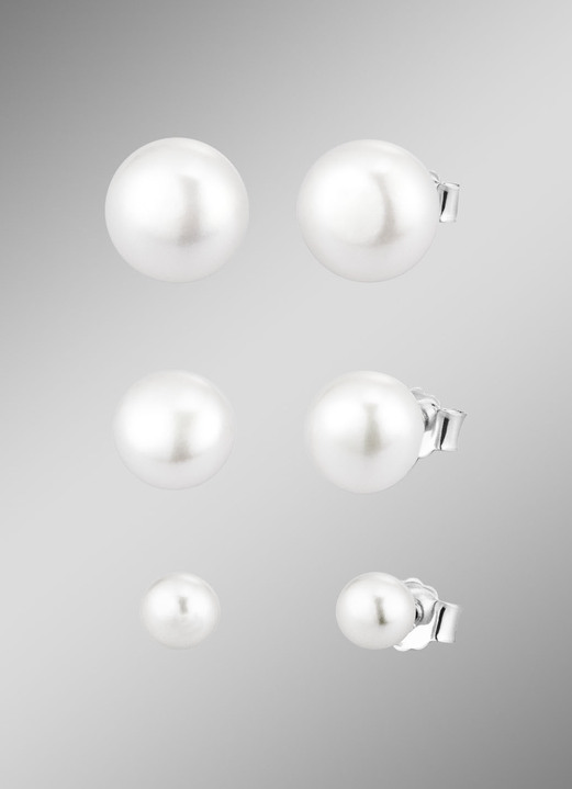 Ohrschmuck - Tolles Ohrstecker-Set mit Süßwasser-Zuchtperlen, 3 Paar, in Farbe  Ansicht 1