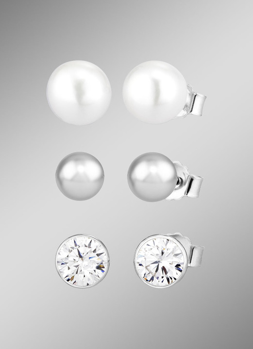 Ohrschmuck - Elegantes Ohrstecker-Set aus Silber, 3 Paar, in Farbe  Ansicht 1