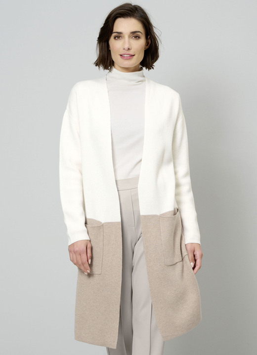 Strickjacken - Long-Strickjacke mit Kaschmir Strickjacken - Long-Strickjacke mit Kaschmir, in Größe 038 bis 052, in Farbe ECRU-TAUPE