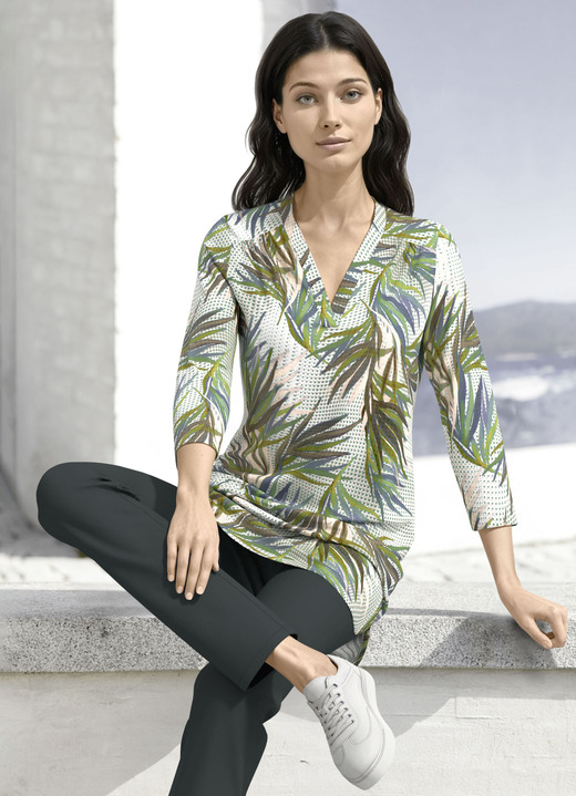 3/4-Arm - Shirt-Tunika mit Viskose, in Größe 036 bis 054, in Farbe GRÜN-BLAU