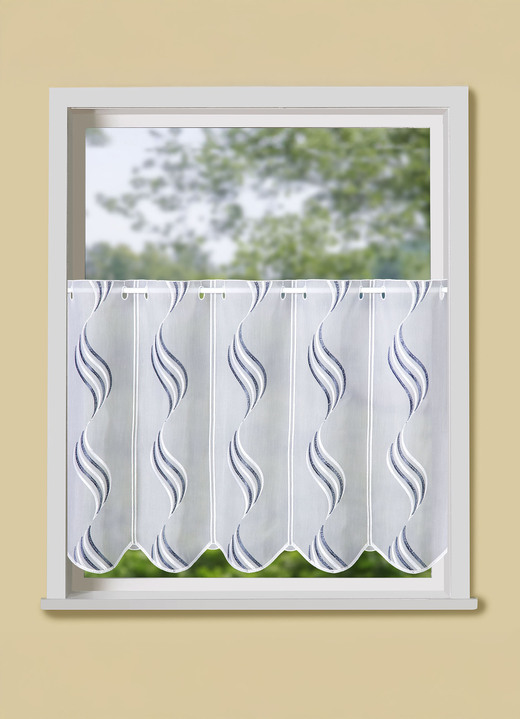 Kurzgardinen - Kurzstore mit Stickerei, in Größe 661 (H30xB 95 cm) bis 860 (H60xB160 cm), in Farbe WEISS-BLAU