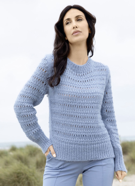 Langarm - Pullover mit Alpaka, in Größe L(44/46) bis XL(48/50), in Farbe JEANSBLAU MELIERT Ansicht 1