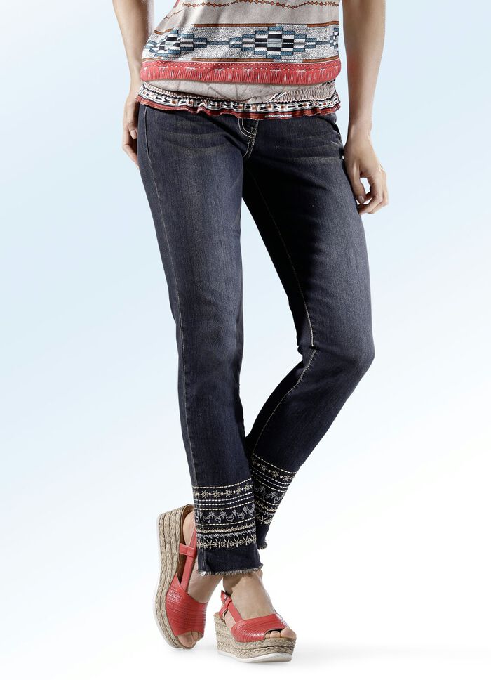 Jeans mit Stickerei im Ethno-Stil ANTHRAZIT