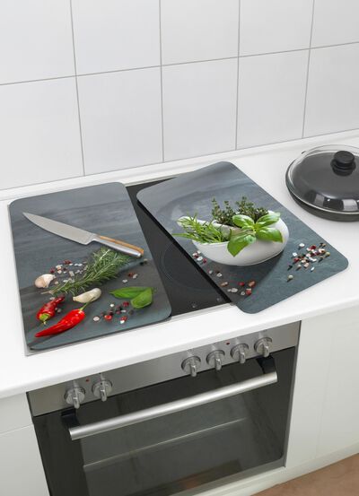 Herdabdeckplatten aus Glas, 2er-Set, Motiv Kr&auml;uterk&uuml;che 