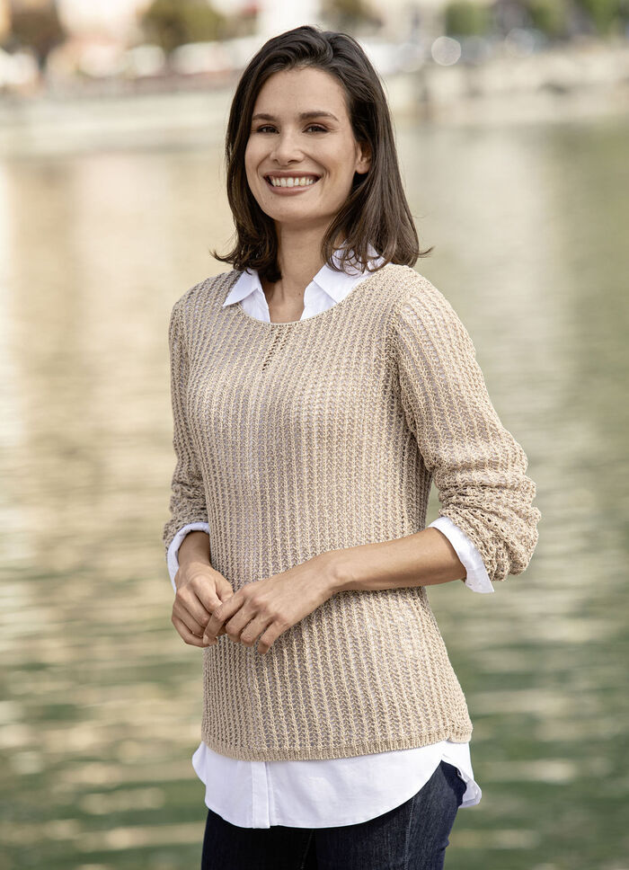 Pullover aus edel glänzendem Bändchengarn SANDBEIGE
