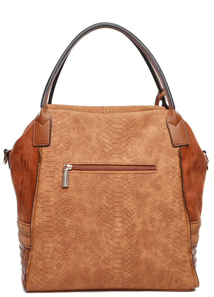 Collezione Alessandro Tasche aus teilweise reptilgepr&auml;gtem Veloursmaterial COGNAC