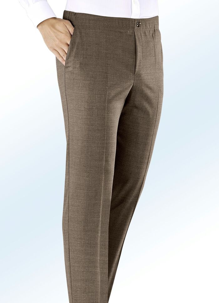 "Klaus Modelle"-Schlupfhose mit Zierblende in 3 Farben MITTELBRAUN MELIERT