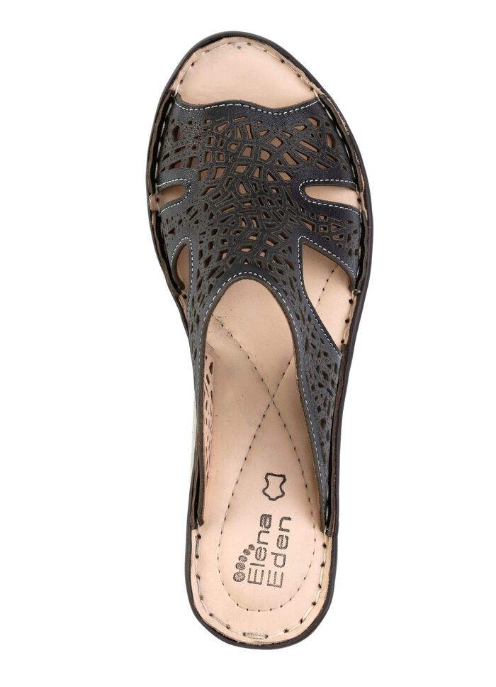 ELENA EDEN, sommerliche Damen-Pantoletten, aus Leder SCHWARZ