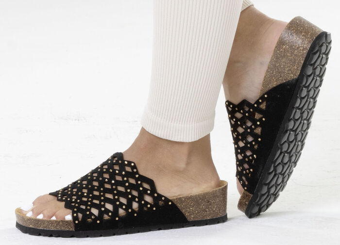 ELENA EDEN, leichte Damen-Pantoletten, Weite G, mit Lederfußbett SCHWARZ