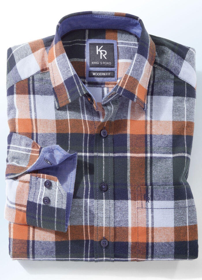 "King's Road"-Flanellhemd in 6 Farben GRÜN-MARINE-TERRAKOTTA KARIERT