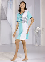 kürzer geschnittenes Nachthemd aus reiner Baumwolle TÜRKIS-WEISS-BUNT