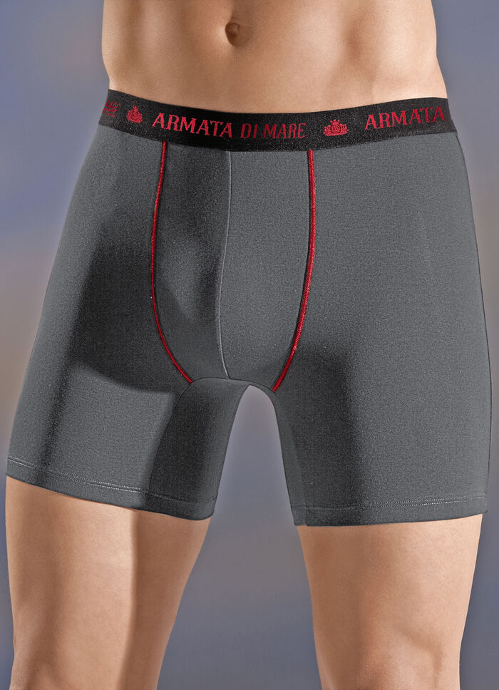 Viererpack Pants, mit Elastikbund, Kontrastn&auml;hten 2X SCHWARZ-ROT, 2X GRAU-ROT