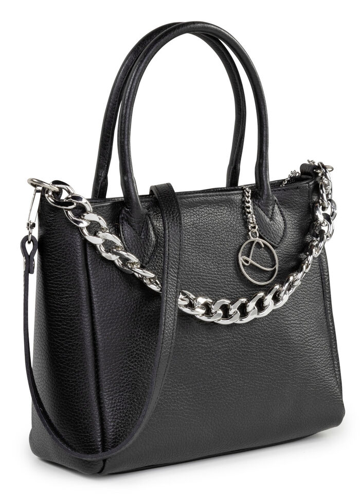 Laurina Tasche aus genarbtem Kalb-Nappaleder mit Zierkette SCHWARZ