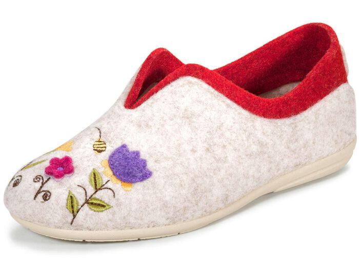 Laurina, klassische Damen-Hausschuhe, Weite G, mit fantasievoller Motiv-Stickerei HELLBEIGE-BUNT