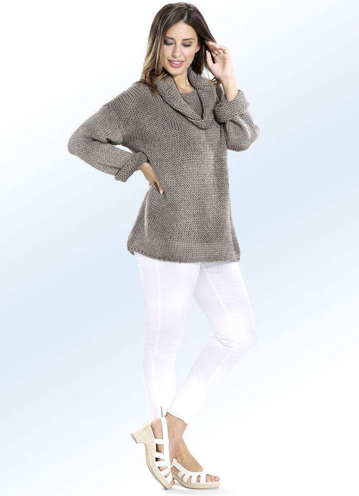 Pullover aus weichem und dezent glänzendem Garn TAUPE