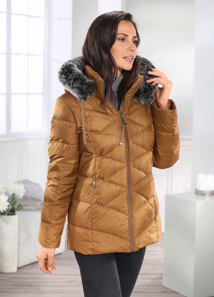 Daunenjacke mit abnehmbarer Kapuze 