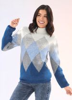 Pullover in sehr flauschiger Qualit&auml;t BLAU-GRAU-ECRU