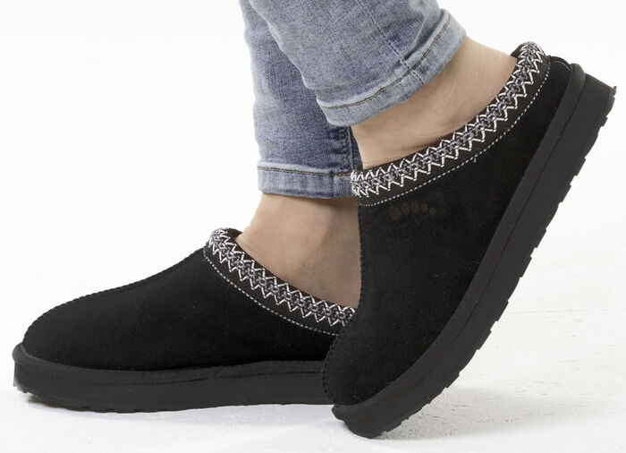 ELENA EDEN, warme Damen-Clogs, mit Lammfell SCHWARZ