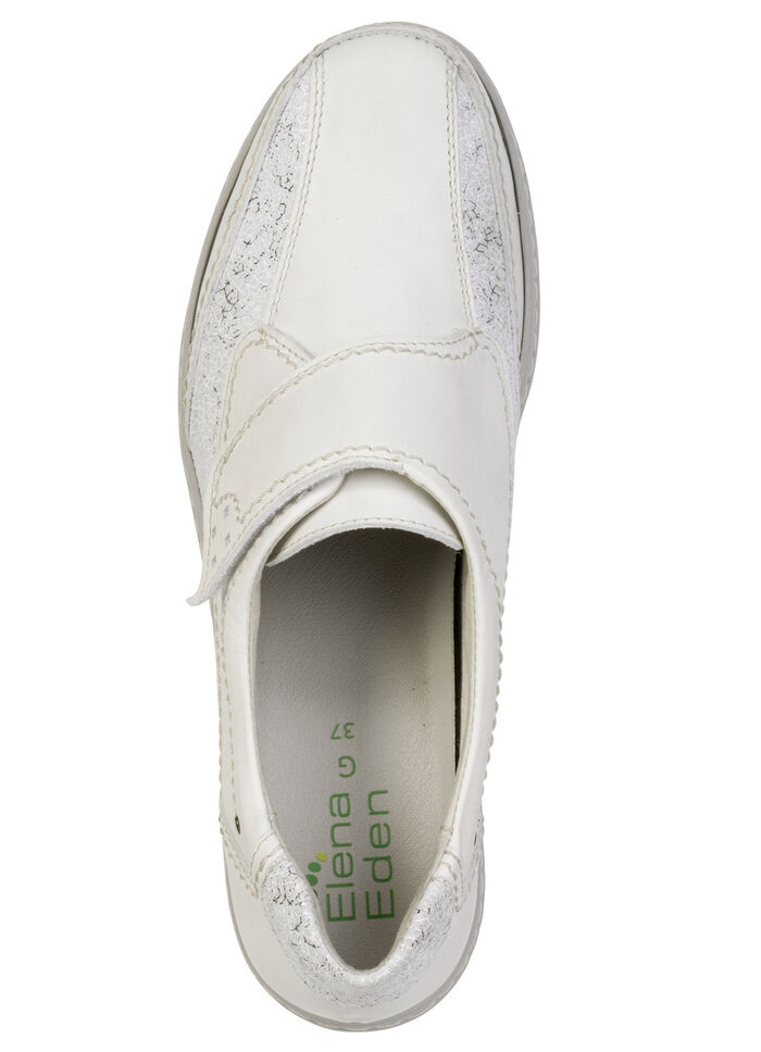 ELENA EDEN, komfortable Damen-Slipper, Weite G, mit herausnehmbarem Fußbett ECRU-SILBER